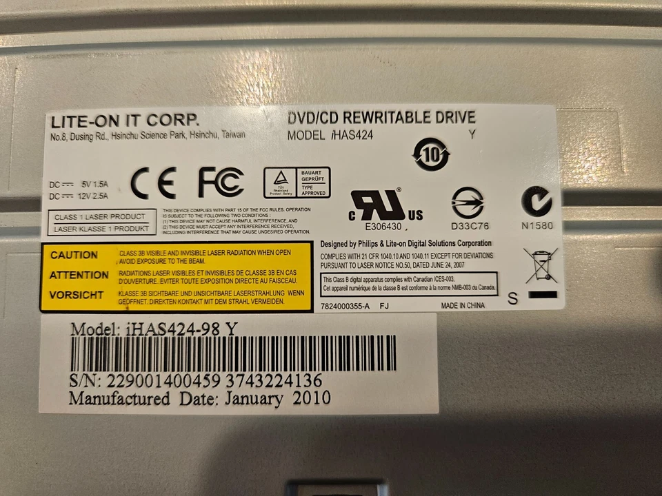 Lite-On iHAS424 DVD/CD Rewritable Drive iHAS424-98 Y - Black Bezel-Lightly Used - Image 4 of 4