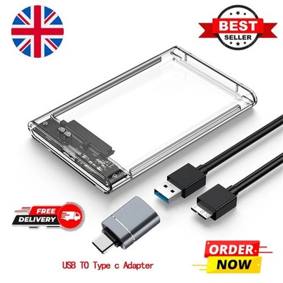 Festplatten Caddy Case Gehäuse 2,5 Zoll USB 3.0 SATA extern transparent HDD SSD
