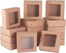 20 Packs Shipping Boxes 3.5x3.5x1.2, Kraft Paper Gift Boxes with PVC Window Lid