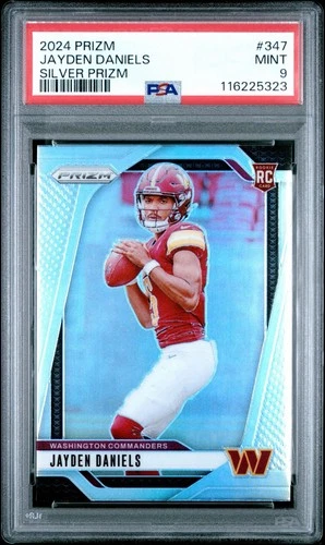 ✨🏈 2024 Prizm JAYDEN DANIELS (RC) Silver Prizm 🌈 PSA 9 MINT Commanders 🏈✨