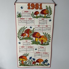 Vtg 1981 Felt Wall Calendar Retro Kitschy Sequin Mushroom Cottagecore 31