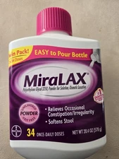 MiraLAX Powder Laxative 34 Doses 20.4 Ounce Softens Stool Relieves Exp. 8/2025