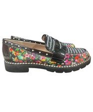 New Betsey Johnson Darian Floral -Black Rhinestone Penny Loafers Size 6