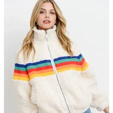 Greater Good Rainbow Sherpa Fleece Full Zip Jacket 2X Vintage 90s Dopamine Cozy