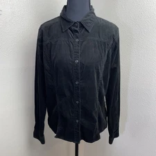 Vtg Woolrich Corduroy Top Women's Medium Black Long Sleeve Button Up Western