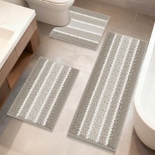 Brown Chenille Bathroom Rugs 3 PCS Set NonSlip UShaped Toilet Bath Mat Thick
