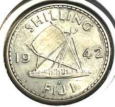 elfe îles Fidji 1 shilling 1942 S stabilisateur argent seconde guerre mondiale