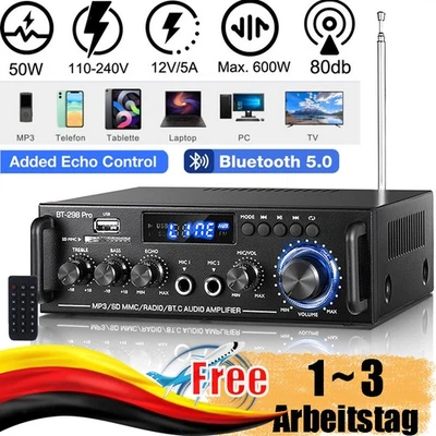 MARKENLOS HiFi Verstärker Bluetooth 5.0 Stereo Audio Leistungsverstärker 12V 50W 2 Kanäle