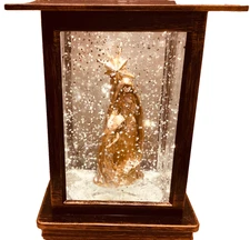 Lighted Nativity Lantern 10”x 4”Glitter Swirl Snow Glow Christmas Decor