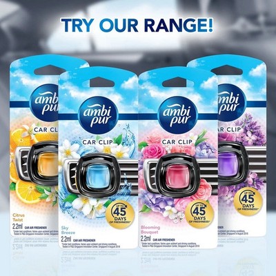 Ambi Pur Car Mini Clip Air Freshener Twin Pack 2.2ml x2   7 Scents Lasts 45 Days