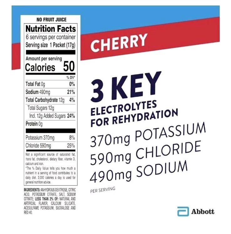 🔥New Box Pedialyte Electrolyte 100 (17g) 粉末包装 樱桃保湿饮料 — 第 4/4 张图片