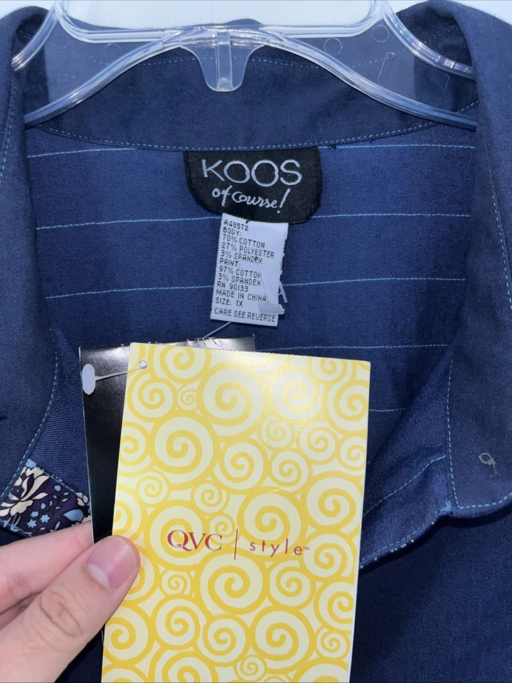 KOOS Button-up Shirt Navy Floral Plus Size 1X - Изображение 3 из 4