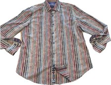ROBERT GRAHAM Multi Striped ALL OVER PRINT Long Sleeve Button Up XL Flip Cuff