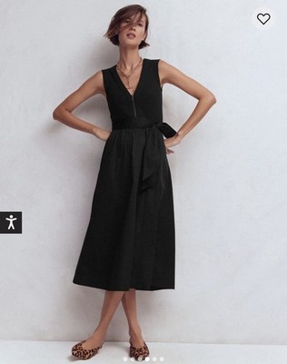 Boden Zip Front Mixed Media Dress-Black-size 14