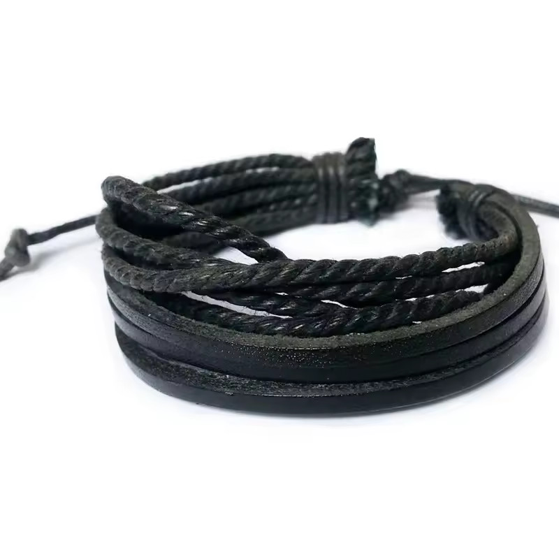 Hand Woven Wrap Leather Bracelet Men Women Braided Rope Black Jewelry Gift