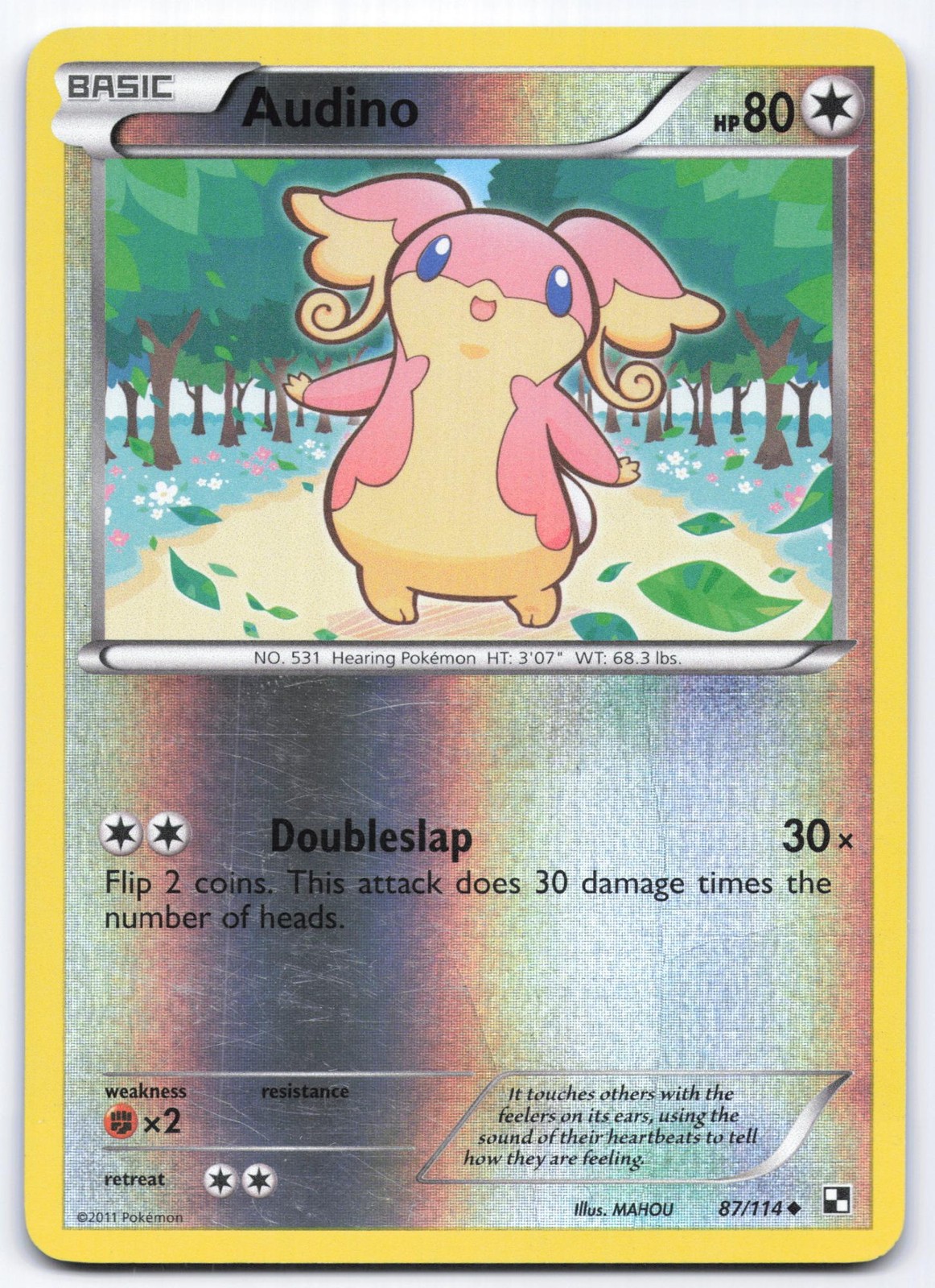 Audino 87/114 Black & White Reverse Holo Uncommon Pokemon Card LP