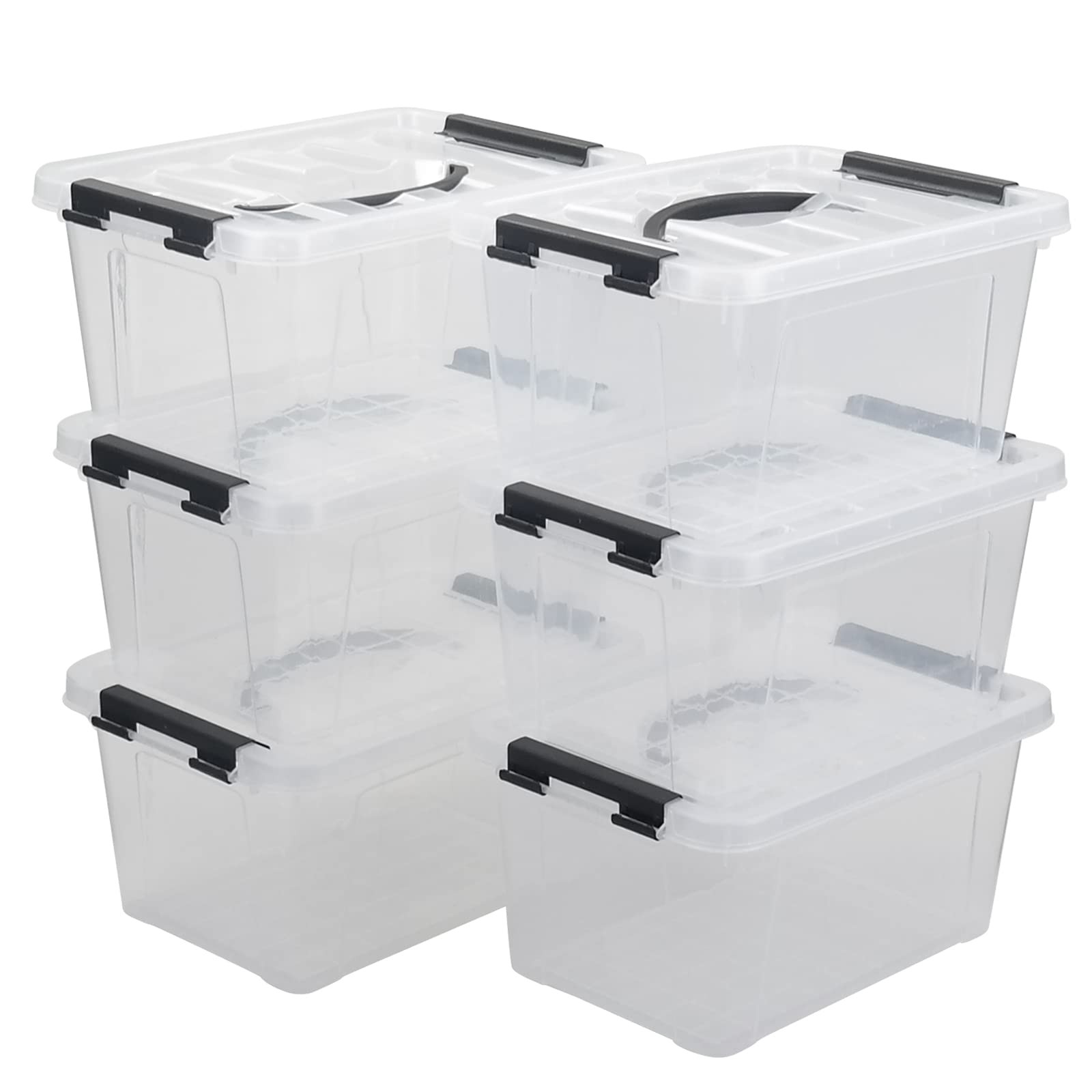 6-Pack Small Clear Storage Boxes, Plastic Bin with Lid, 5.5 Liter