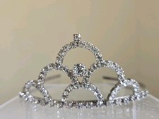 Vintage Rhinestone Tiara Hair Comb Silver Tone Bridal Pageant Prom Crown Clear