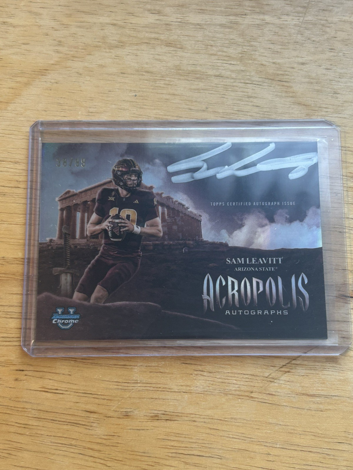 2025 Bowman Chrome U Sam Leavitt Acropolis AUTO /99 Silver Ink