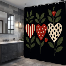 Cute Floral Hearts Shower Curtain - Black Background