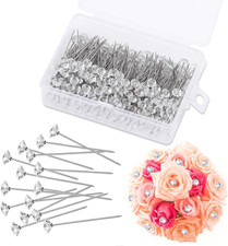 200 PCS Corsage Boutonniere Pins, 1.5 Inch Flower Diamond Head Pins Clear Straig