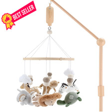 The Peanutshell Crib Mobile for Boys or Girls - Wooden Musical Baby Grey