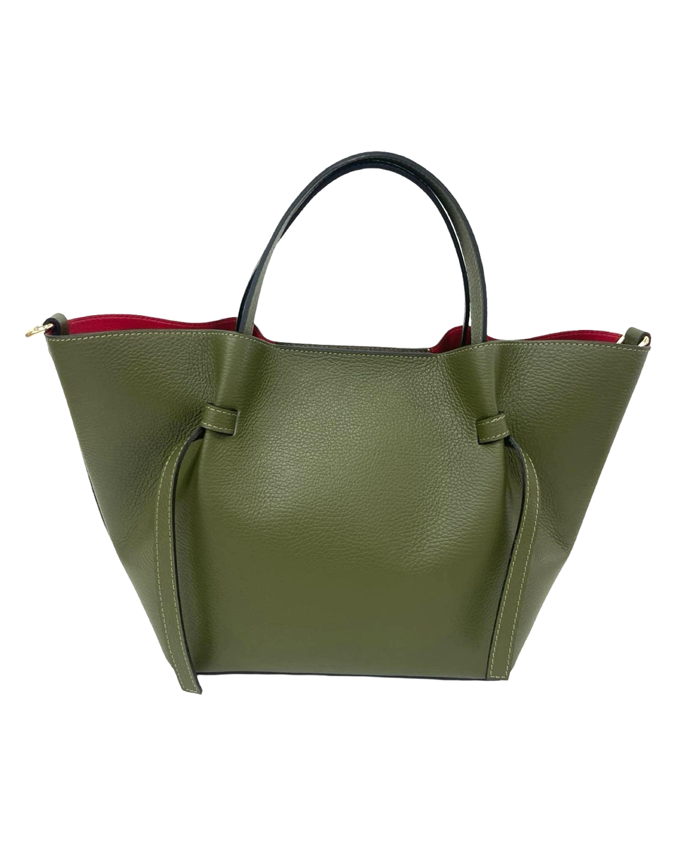 ITALIAN PEBBLED GRAIN LEATHER LARGE HANDBAG TOTE BAG W/ POUCH