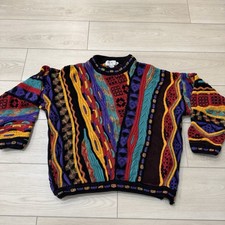 Vintage 90s Brown s Coogi Style 3D Knit Pullover Sweater Size Short SL