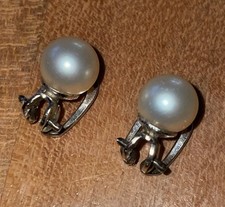 Omas Ohrclips mit echten großen Perlen 7,5 mm 925er Silber verm. echte Perlen