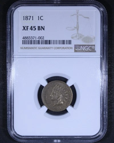 1871 Indian Head Cent - 1c NGC XF45 - Better Date Coin!