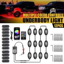 12x RGB LED Pods Rock Light Underbody Glow Neon Lamp Bluetooth Music Control EPY