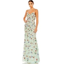 Mac Duggal 10890 AUM Floral Embroidered Sequin Gown Sage Green Lace Up Back 14