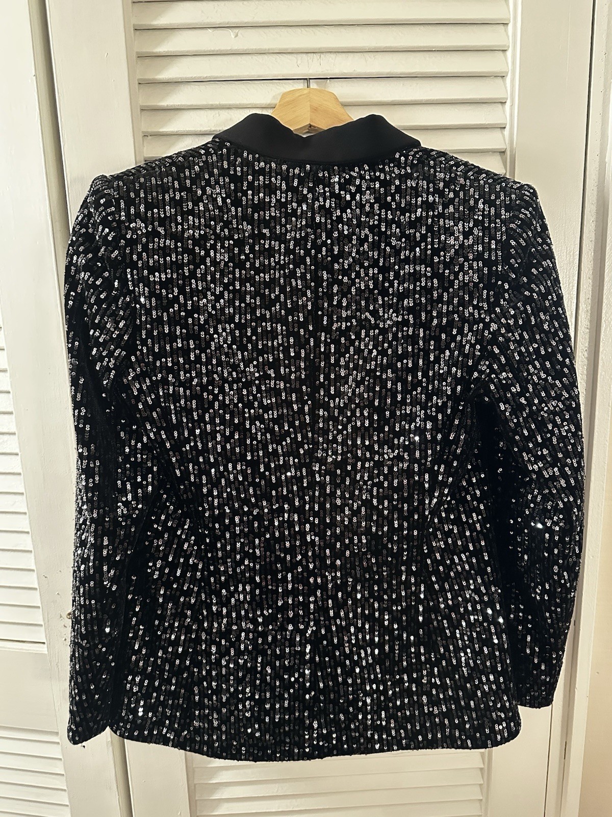 maje Black Silver Sequin Button Collared Blazer J… - image 6