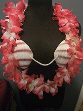 Hawaiian Hula Costume Shell Bikini Top Pink Flower Lei Luau Adult