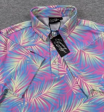 Sunday Swagger Polo Shirt Mens Small Colorful Palm Performance Stretch Golf NEW