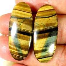 37,60 ct.100% naturale occhio di tigre marrone dorato coppia ovale cabina 14x...