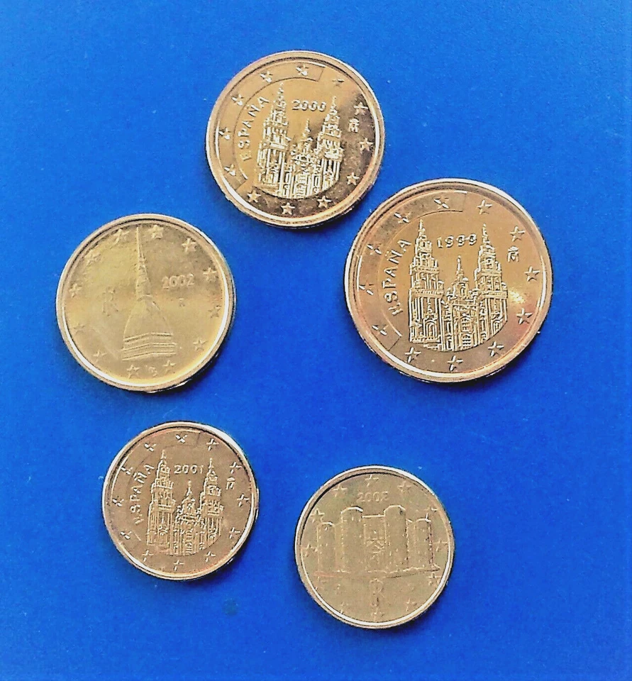 Lot EURO de 1 -2 - 5 centimes PLAQUE OR (voir détail) (B20 31) - Photo 1/2