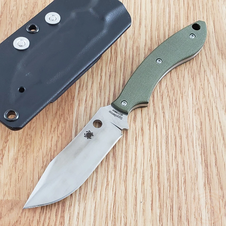 Cuchillo fijo Spyderco Stok 3" 8Cr13MoV acero hoja espiga completa mango verde G10 Foto 3 de 4