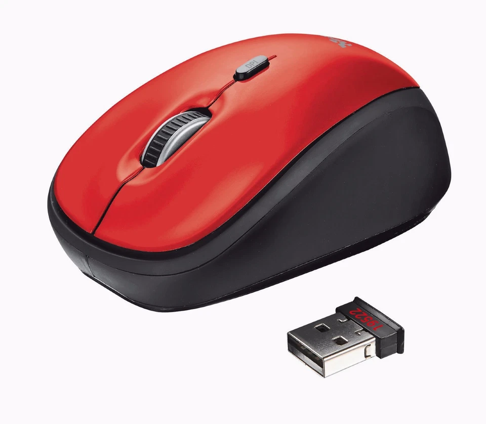TRUST 19522 YVI RED WIRELESS 800/1600DPI MOUSE, SPEED BUTTON & STORABLE RECEIVER - Image 4 of 4