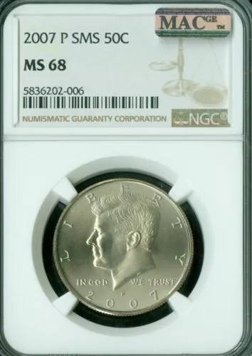 2007 P KENNEDY HALF DOLLAR NGC MS68 SMS 2ND FINEST REGISTRY MAC SPOTLESS *