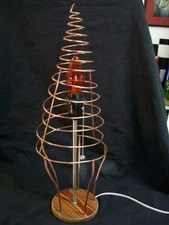 Metal Art Table Lamp Hand Made One of a Kind Solid Copper Wire w/ Wood Base 