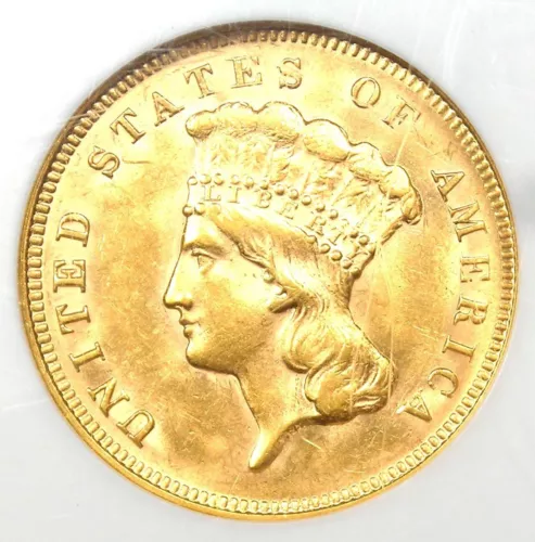 1878 Three Dollar Indian Gold Coin $3 - Certified NGC MS61 (BU UNC) - Rare Coin