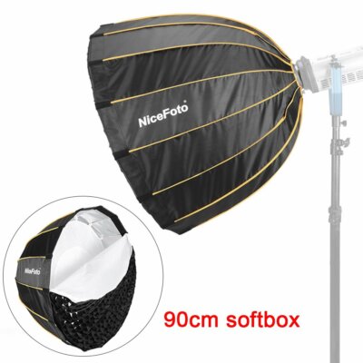 NiceFoto 90cm Quick Set-up Softbox Deep Parabolic Folding Bowens Mount with Grid