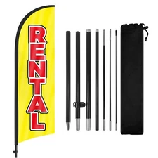 FSFLAG Rental Advertising Swooper Flag Banner with Pole and Ground Stake 8FT
