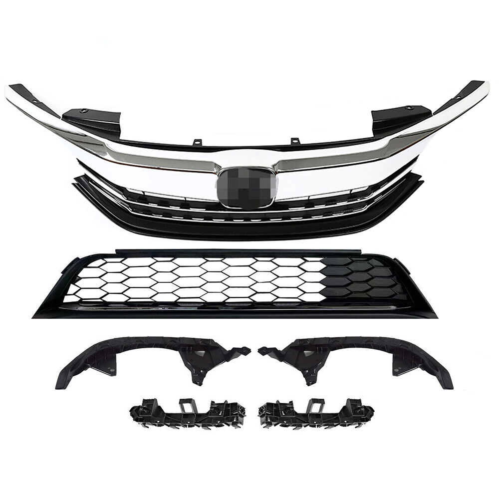 6PCS Front Grille Bracket Grill Kit Black For 2016 2017 Honda Accord Sedan