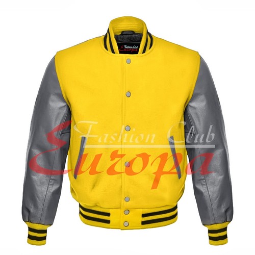 Original American Varsity Letterman College Black Wool/Gray Real Leather Jacket - Picture 6 of 12