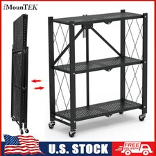 3 Tier Metal Storage Rack Shelf Foldable Garage Storage Shelving Units Organizer