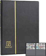 160-Pocket Leatherette Stamp Album - Black, Padded Storage Book for Collectors