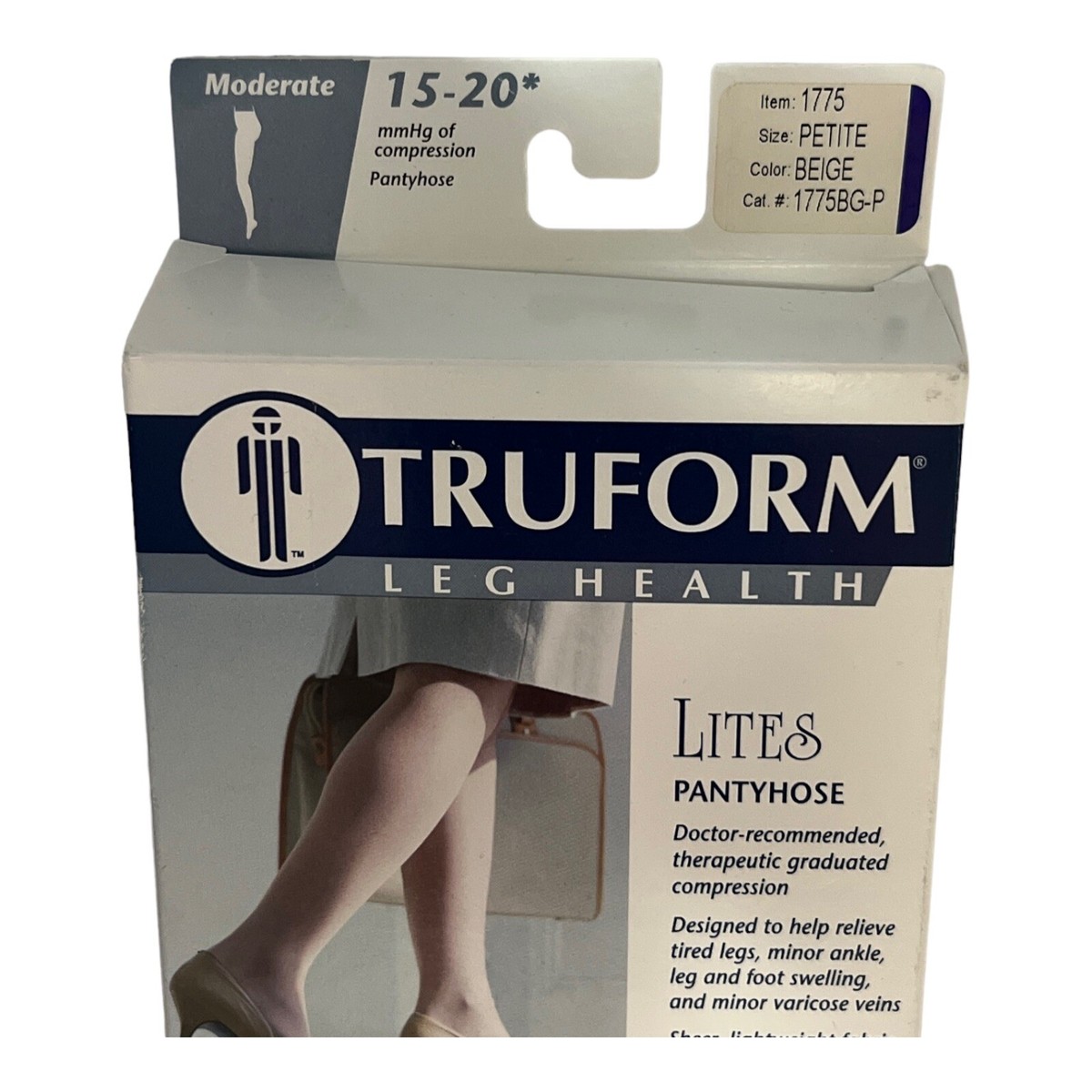 Truform Sheer Lites Compression Pantyhose - 15-20mmHg, White, Petite - View #3