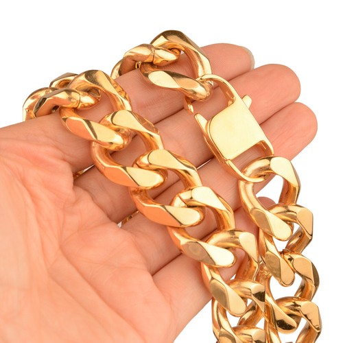 Chaîne homme lourde 19 mm 316L acier inoxydable CURB lien cubain collier bracelet - Photo 23/46